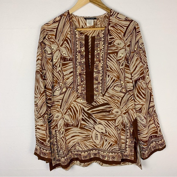 Boston Proper Brown Floral 100% Silk Sequin Tunic - Picture 1 of 5
